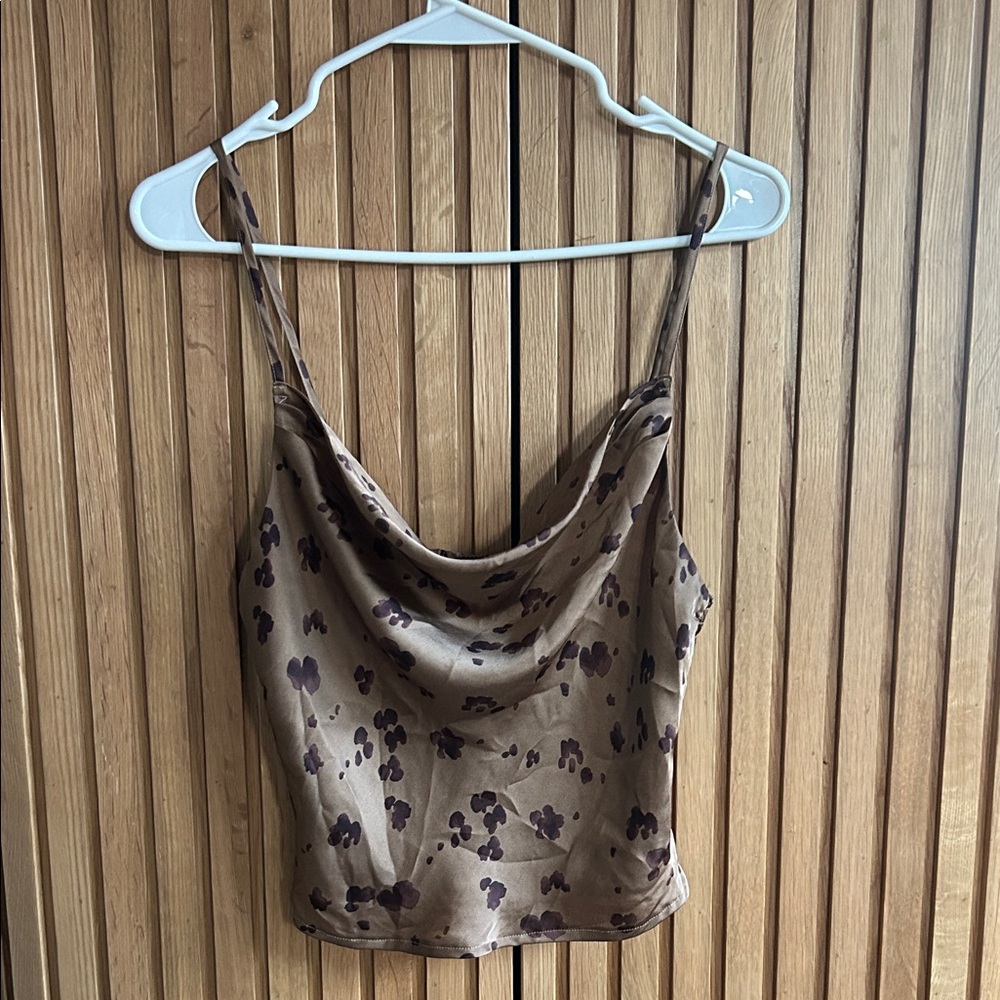 Brown Spotted Cowl Neck Top